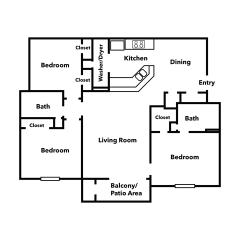 3x2 Floor Plan at Parkway Terraces Apartments, Carson City, 89706